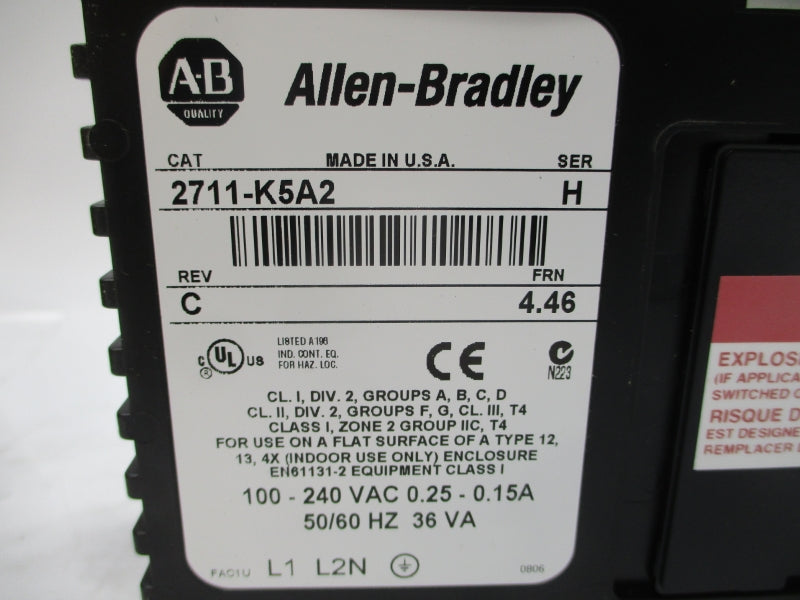 ALLEN BRADLEY 2711-K5A2 SER. H F/W 4.46 100-240VAC 0.25-0.15A NSMP