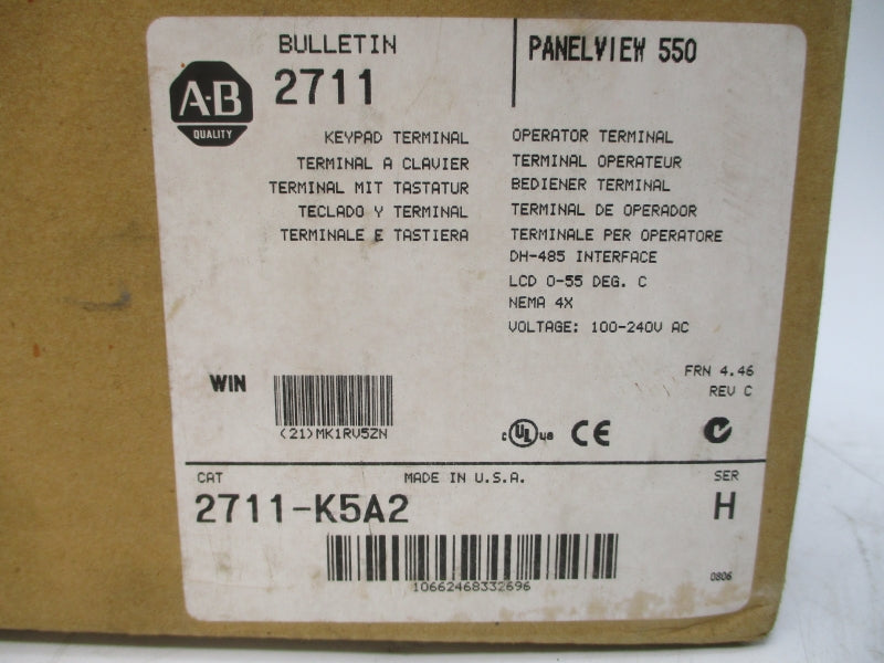 ALLEN BRADLEY 2711-K5A2 SER. H F/W 4.46 100-240VAC 0.25-0.15A NSMP