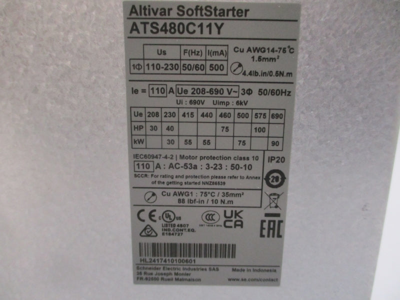 SCHNEIDER ELECTRIC ATS480C11Y 208-690V 110A NSMP
