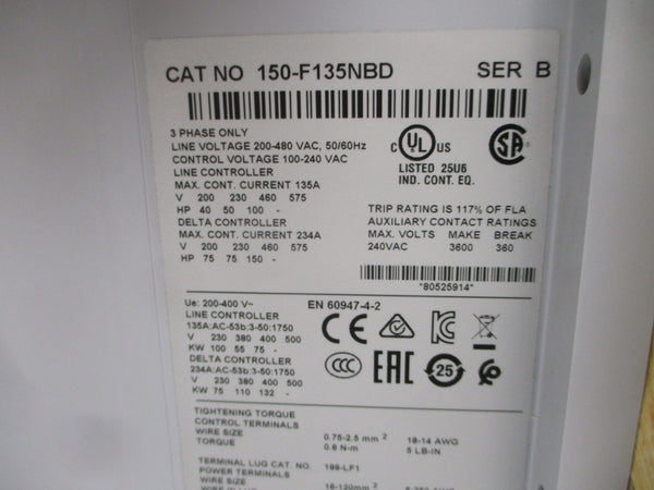ALLEN BRADLEY 150-F135NBD SER. B F/W 6.008 200-480VAC 135A (BR/WH) NSMP