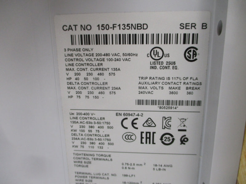 ALLEN BRADLEY 150-F135NBD SER. B F/W 6.008 200-480VAC 135A (BR/WH) NSMP