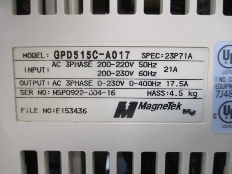 MAGNETEK GPD515C-A017 200-220/230VAC 21A UNMP