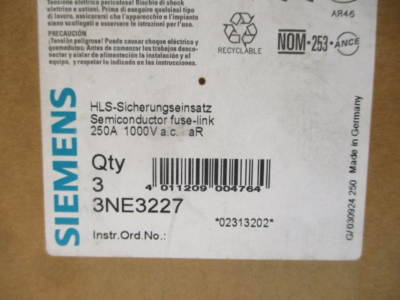 SIEMENS 3NE3227 1000VAC 250A (PKG OF 3) NSMP