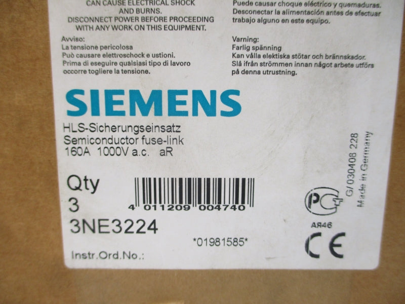 SIEMENS 3NE3224 1000VAC 160A (PKG OF 3) NSMP