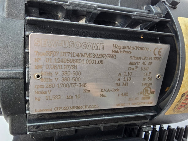 SEW-EURODRIVE RF07DT71D4/MM03/MFP/BW1 380-500V 1.10A NSNP