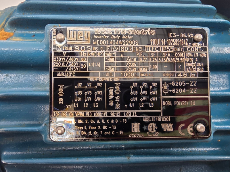 WEG 1025831847 ME001404W2290S 230/460V 2.05/4.10A NSNP