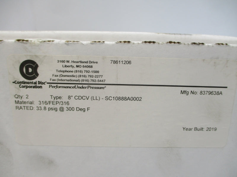 CONTINENTAL DISC 8379638A 33.8PSI 8" NSMP