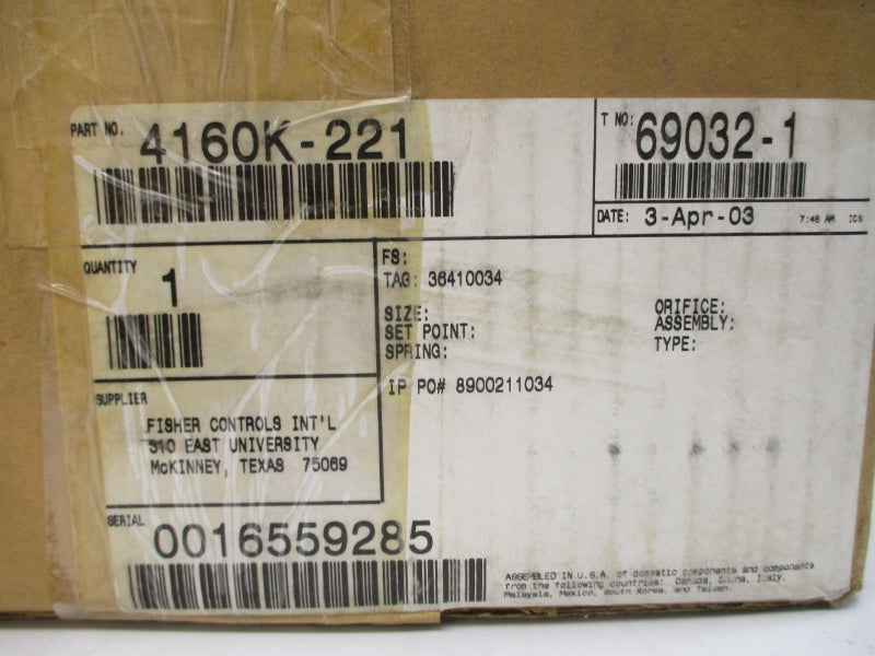 FISHER CONTROLS 4160K-221 3-15PSI NSMP