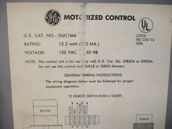 GENERAL ELECTRIC DUC1MA 120VAC NSMP