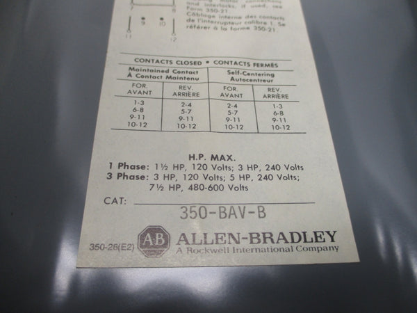 ALLEN BRADLEY 350-BAV SER. B 120/240V (BR/WH) NSMP