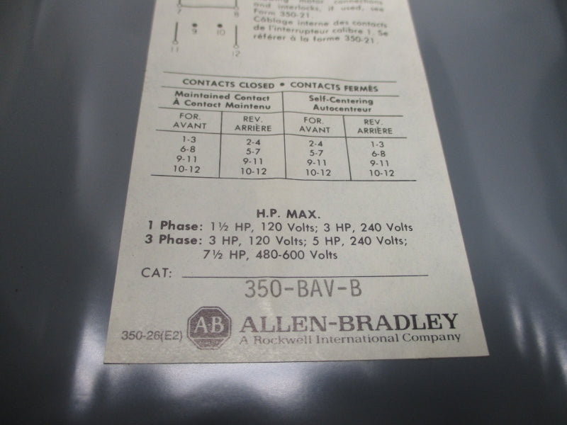 ALLEN BRADLEY 350-BAV SER. B 120/240V (BR/WH) NSMP