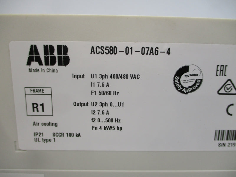 ABB ACS580-01-07A6-4 400/480VAC 7.6A NSMP