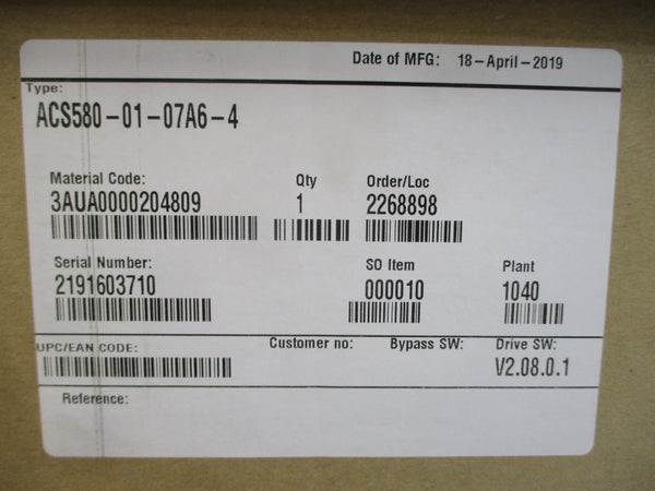 ABB ACS580-01-07A6-4 400/480VAC 7.6A NSMP