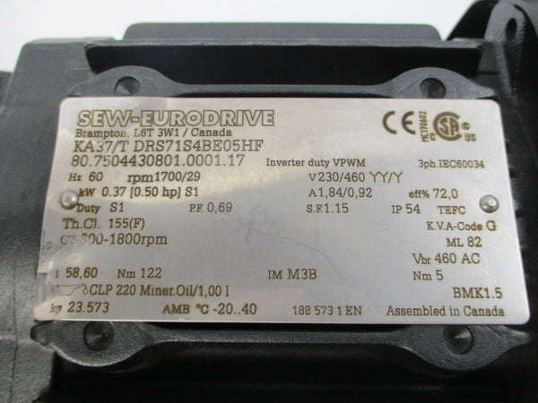 SEW-EURODRIVE KA37/TDRS71S4BE05HF 230/460V 1.84/0.92A NSNP