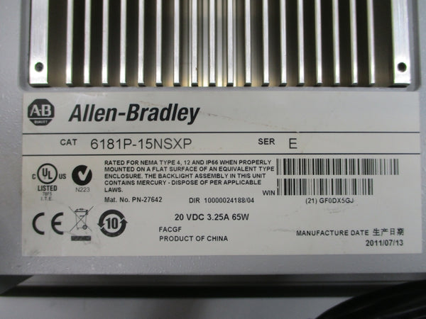 ALLEN BRADLEY 6181P-15NSXP SER. E 20VDC 3.25A NSNP