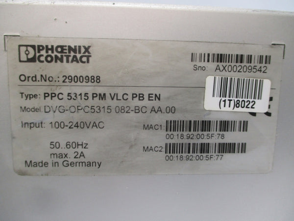 PHOENIX CONTACT PPC5315PMVLCPBEN DVG-OPC5315082-BCAA.00 100-240VAC 2A UNMP