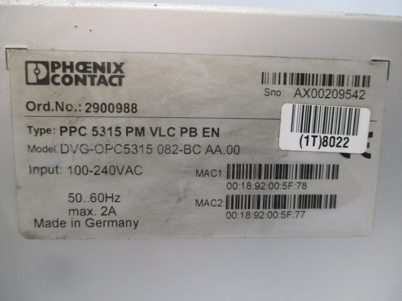PHOENIX CONTACT PPC5315PMVLCPBEN DVG-OPC5315082-BCAA.00 100-240VAC 2A UNMP