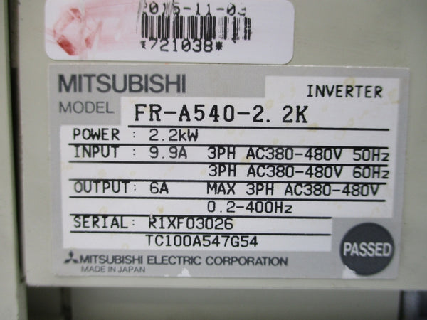 MITSUBISHI FR-A540-2.2K 380-480VAC 9.9A UNMP