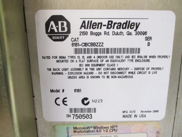 ALLEN BRADLEY 6181-CIBCBBZZZ SER. B 100-120/200-240VAC 3.3/1.7A UNMP