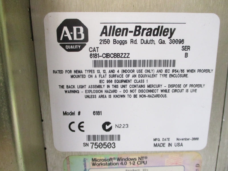 ALLEN BRADLEY 6181-CIBCBBZZZ SER. B 100-120/200-240VAC 3.3/1.7A UNMP