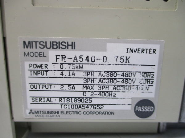 MITSUBISHI FR-A540-0.75K 380-480VAC 4.1A UNMP