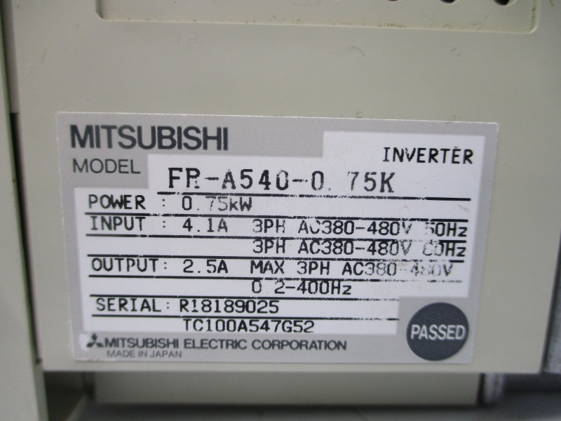 MITSUBISHI FR-A540-0.75K 380-480VAC 4.1A UNMP