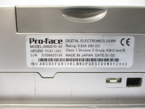 PROFACE 2980070-02 GP2300-TC1-24V 24VDC 0.92A UNMP