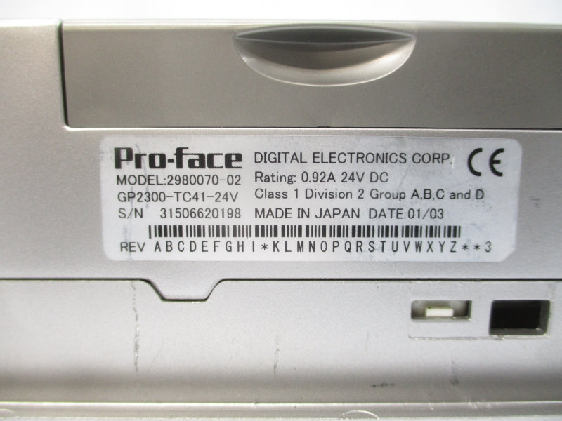 PROFACE 2980070-02 GP2300-TC1-24V 24VDC 0.92A UNMP