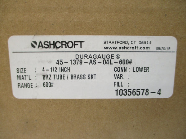 ASHCROFT 45-1379-AS-04L-600# 0-600PSI 4-1/2" NSMP