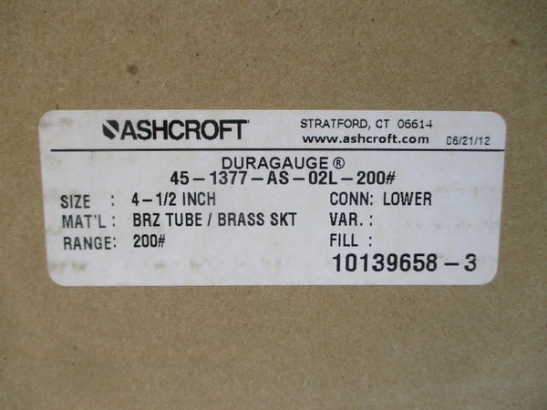 ASHCROFT 45-1377-AS-02L-200# 0-200PSI 4-1/2" NSMP