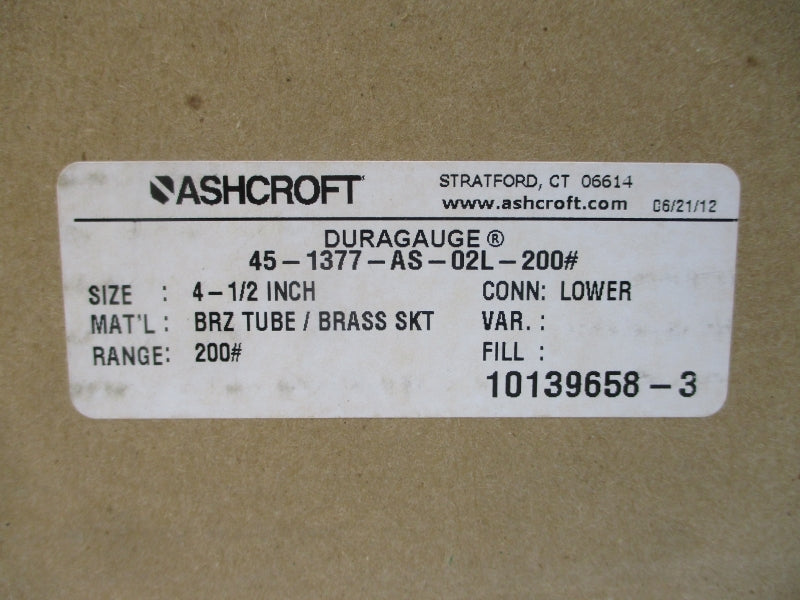 ASHCROFT 45-1377-AS-02L-200# 0-200PSI 4-1/2" NSMP