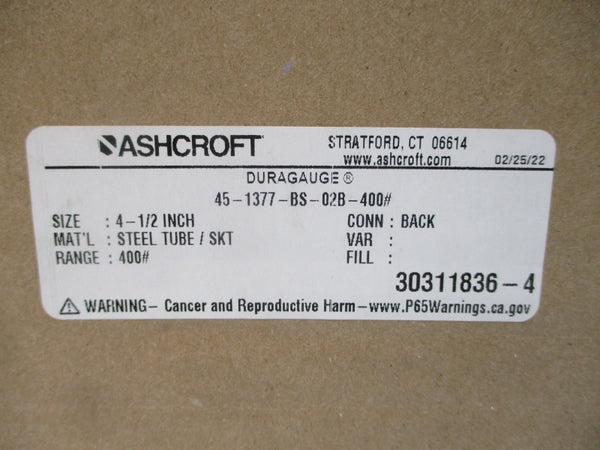 ASHCROFT 45-1377-BS-02B-400# 0-400PSI 4-1/2" NSMP