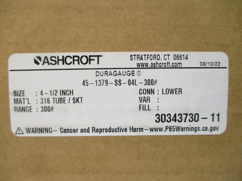 ASHCROFT 45-1379-SS-04L-300# 0-300PSI 4-1/2" NSMP