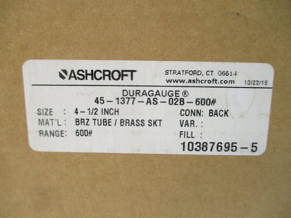 ASHCROFT 45-1377-AS-02B-600# 0-600PSI 4-1/2" NSMP