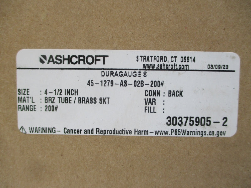 ASHCROFT 45-1279-AS-02B-200# 0-200PSI 4-1/2" NSMP