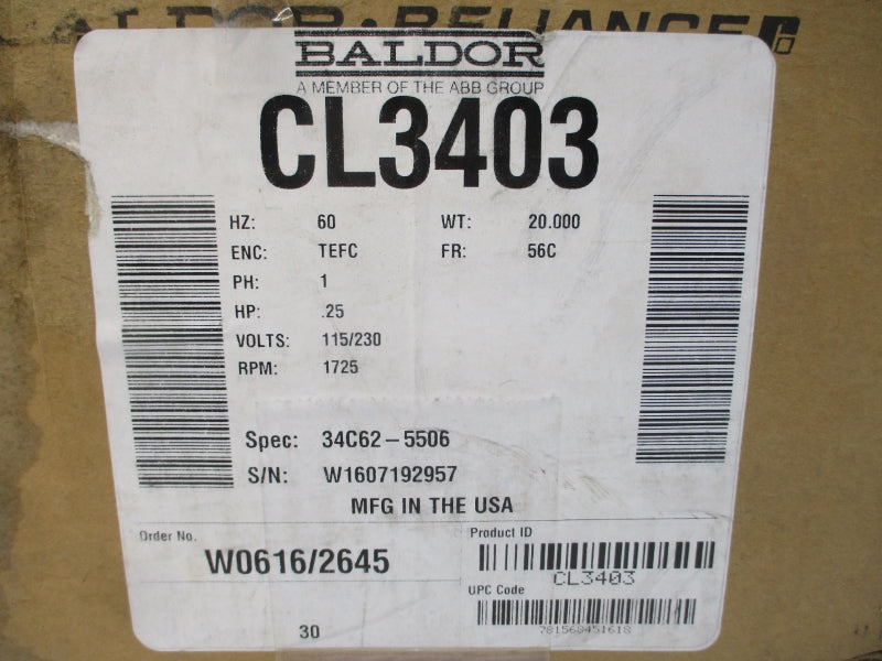 BALDOR CL3403 34C62-5506 115/230V 5/2.5A NSMP