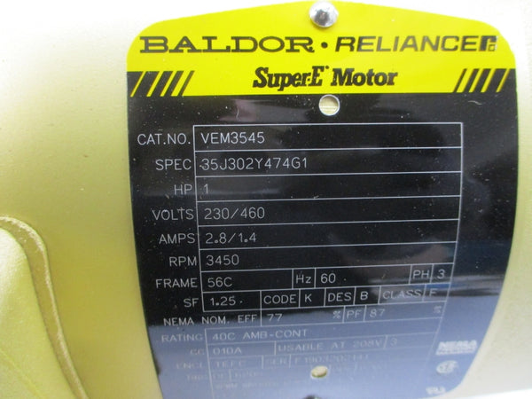 BALDOR VEM3545 35J302Y474G1 230/460V 2.8/1.4A NSMP