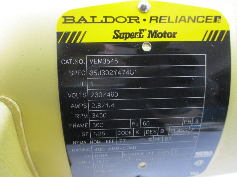 BALDOR VEM3545 35J302Y474G1 230/460V 2.8/1.4A NSMP