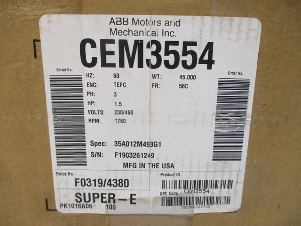 BALDOR CEM3554 35A012M493G1 230/460V 4.4/2.2A NSMP