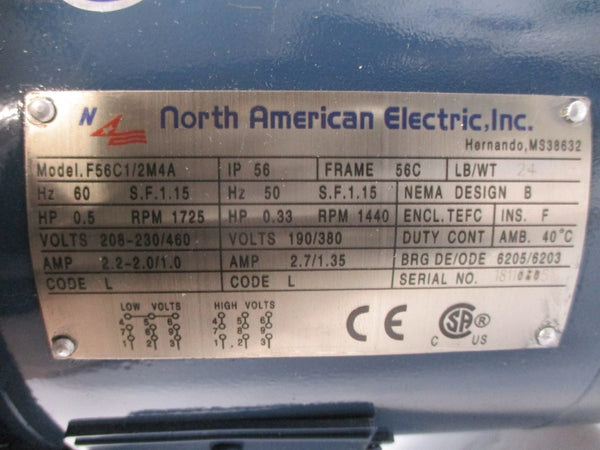 NORTH AMERICAN ELECTRIC F56C1/2M4A 208-230/460V 2.2-2.0/1.0A NSMP