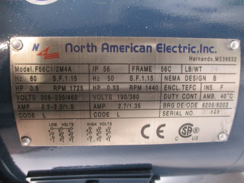 NORTH AMERICAN ELECTRIC F56C1/2M4A 208-230/460V 2.2-2.0/1.0A NSMP
