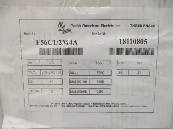 NORTH AMERICAN ELECTRIC F56C1/2M4A 208-230/460V 2.2-2.0/1.0A NSMP