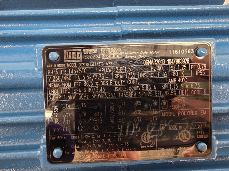 WEG 00218ET3E145TC-W22 230/460V 5.52/2.76A NSMP