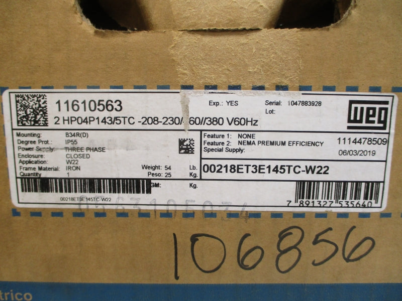 WEG 00218ET3E145TC-W22 230/460V 5.52/2.76A NSMP