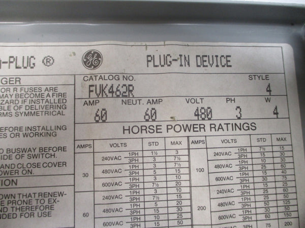 GENERAL ELECTRIC FVK462R 480V 60A NSMP