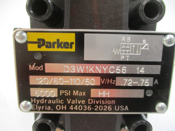PARKER D3W1KNYC56-14 110/120V .72-.75A 5000PSI NSMP