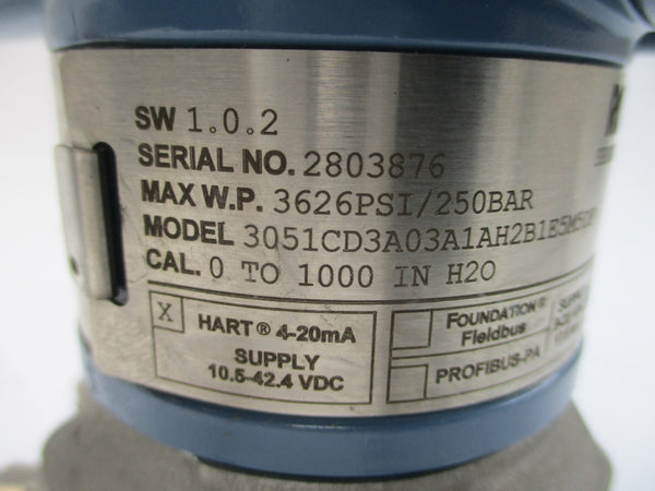 ROSEMOUNT 3051CD3A03A1AH2B1E5M5DF 10.5-42.4VDC 3626PSI NSNP