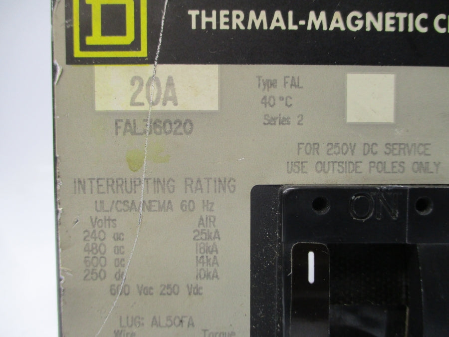 SQUARE D FAL36020 SER. 2 600VAC 20A UNMP