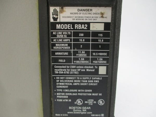 BOSTON GEAR RBA2R 115/230VAC 15.8A UNMP
