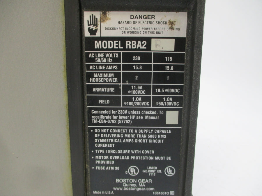 BOSTON GEAR RBA2R 115/230VAC 15.8A UNMP
